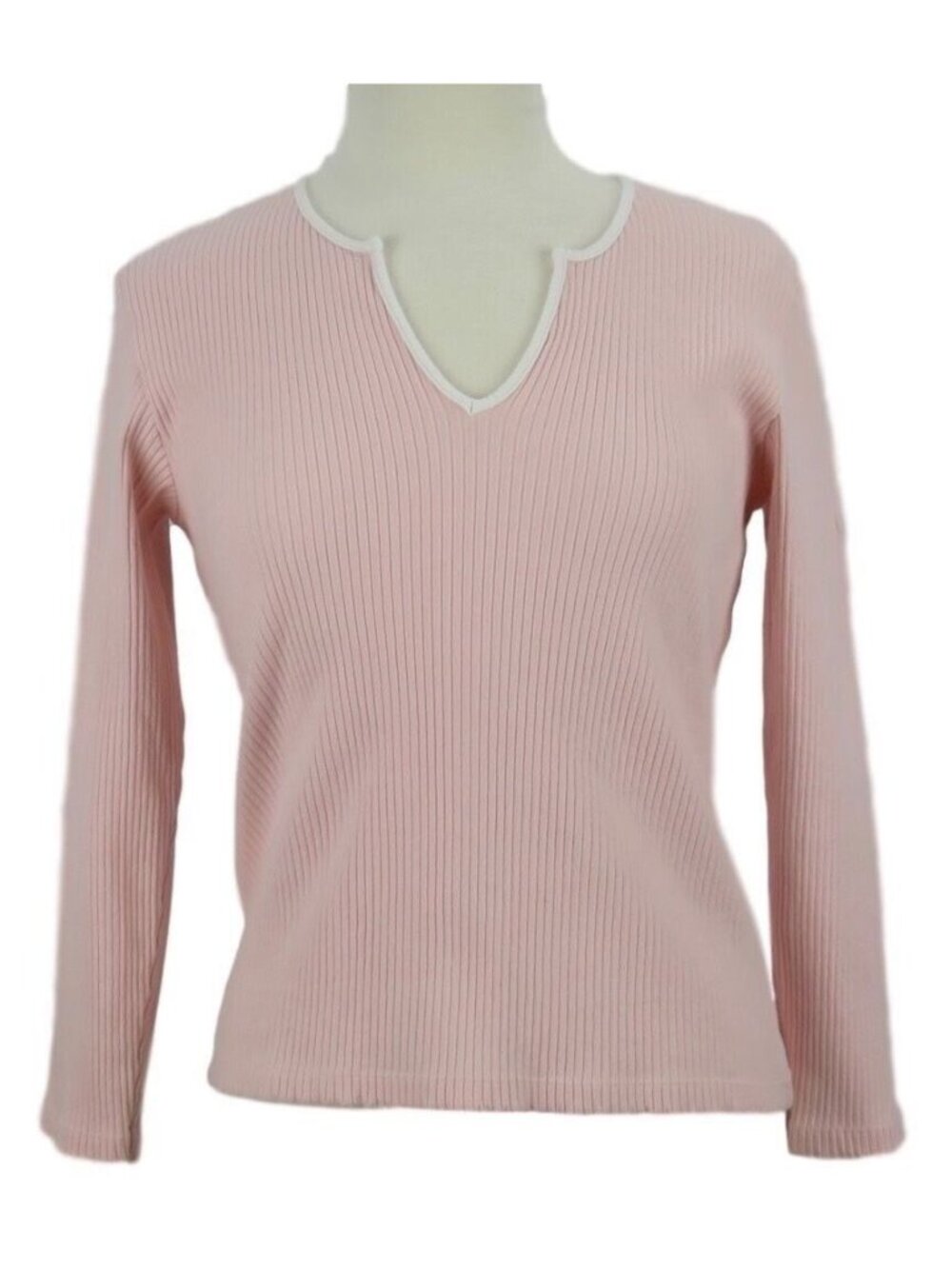 Nautica Jean Co Top Womens L Pink Ribbed V Neck Pullover Long Sleeve